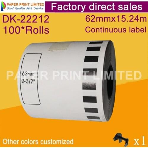 100 x rolls brother DK-22212 with plastic catridge thermal sticker WHITE FILM 62mmx15.24m dk22212