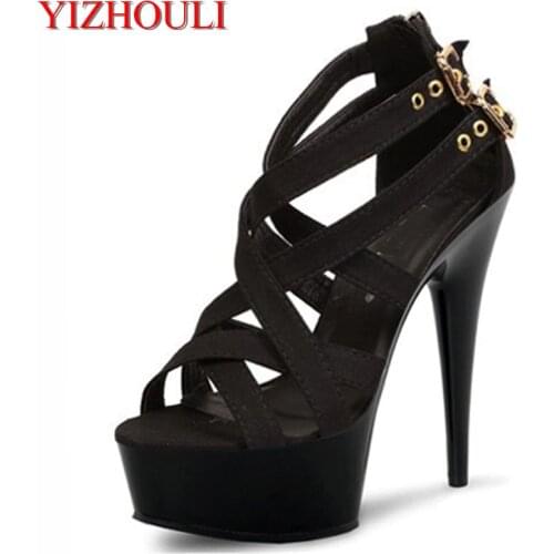 15 cm sexy nightclub pole dancing heels, 6 inch dancer stilettos with platform gladiator sandals