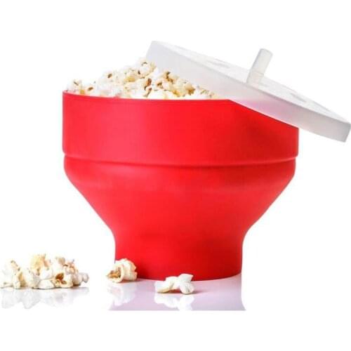 2021 New Popcorn Microwave Silicone Foldable Red High Quality Kitchen Easy Tools DIY Popcorn Bucket Bowl Maker With Lid