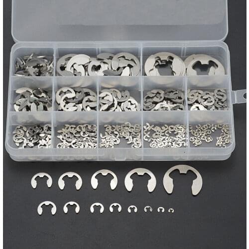 290PCS/Box 1.2-15mm E Clip Circlip Washer Assortment Kit 304 Stainless Steel External Retaining Ring Clip For Pulleys Shaft