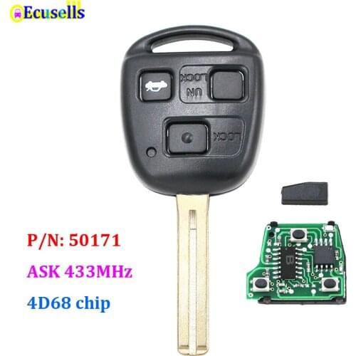 3 Buttons Car Remote Key Fob ASK 433MHz 4D68 Chip for Lexus FCC ID: 50171 TOY48 Uncut Blade
