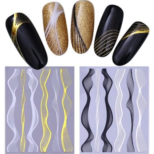 1 Sheet Gold Metal 3D Nail Stickers Lines Multi-size Wave Strip Nail Transfer Foil Nail Decoration Design