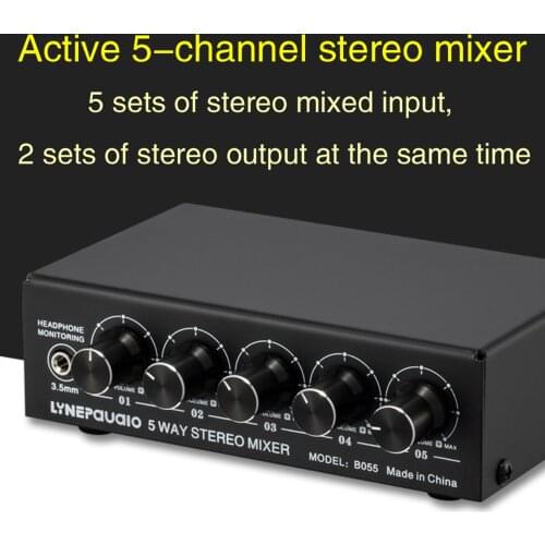 5-Channel Stereo Active Mixer Multi-Channel Mixer, Frequency Response 20Hz-20KHz, High Performance