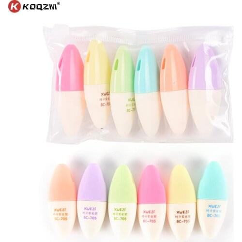 6 Pcs/lot Mini Highlighter Pen Marker Pens Writing School Supplies Kawaii Stationery Candy Color