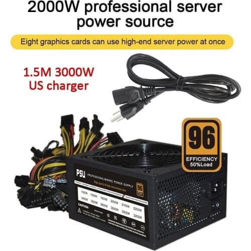 ATX Mining Bitcoin Power Supply 1800W 2000W 2400W 160V-240V 95% Efficiency Support 8 Display Cards GPU for BTC Bitcoin Miner