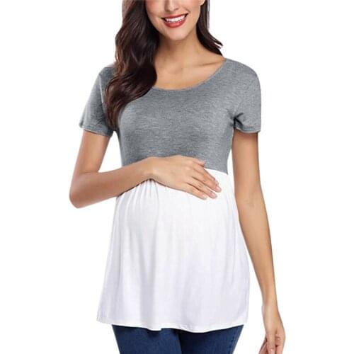 Maternity Blouses Tops Clothes 2020 Summer Pregnant Women Patchwork T-Shirts Blouses Maternal Tees Pregnancy Clothings Plus Size