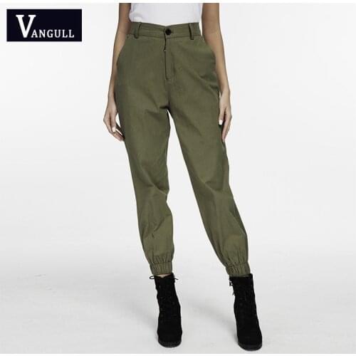 Vangull Womens Casual Solid Cargo Pants Office lady England style Spring Autumn Trouses High waist Jogging Streetwear Pants