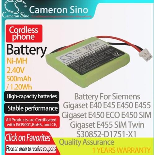 CameronSino Battery for Siemens Gigaset E40 E45 E450 E450 ECO E455 E450 SIM fits Siemens S30852-D1751-X1 Cordless phone Battery