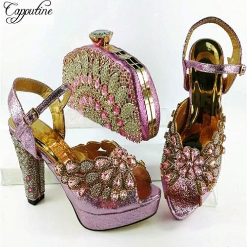 Capputine High Quality Elegant Shoes And Bag Set For Party New Italian Woman High Heels Ladies Shoes And Purse Set For Party
