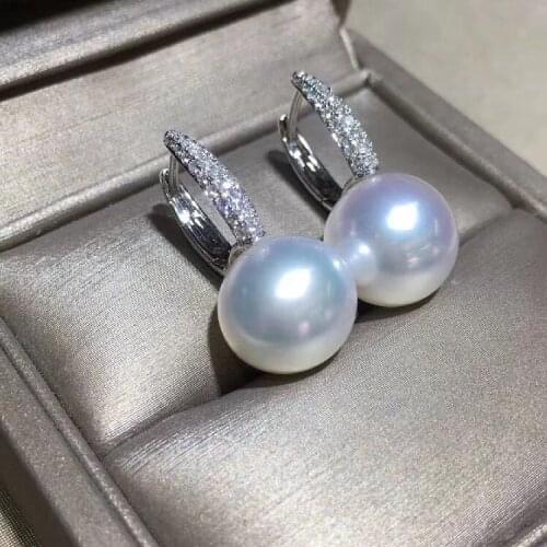 D703 Pearl Earrings Fine Jewelry 925 Sterling Silver 9-10mm Nature Fresh Water White Pearls Drop Dangle Earrings Presents