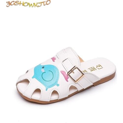 Kids Shoes Girls Summer Slippers Cartoon Cute Soft Big Girl Slides Children Beach Shoes Size 26-36 Covered Toe Cap Anti-kick New
