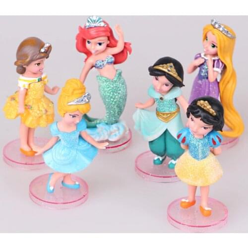Disney Toys For Kids 6 Pcs/Set Cute Cartoon Anime Princess Action Figures Mermaid Cinderella Snow White Dolls Models Juguetes