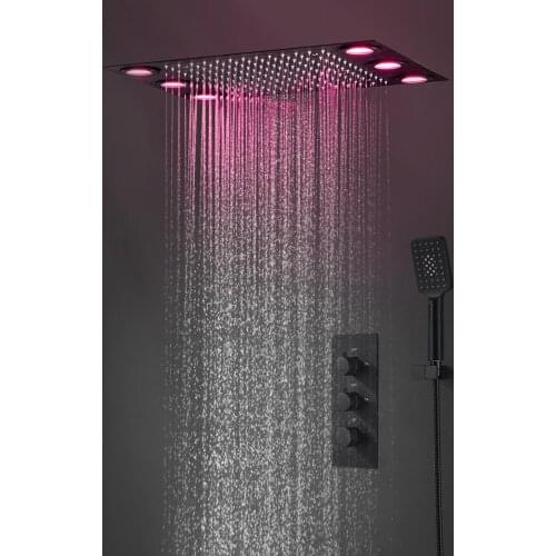 Bathroom Luxury 304 Stainless Steel Ceiling Shower Head System Thermostatic Mixer LED Rain Shower Faucet Set