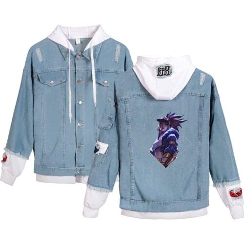 Harajuku Printed Denim Jacket Fashion New Song Kda Kpop The Baddest Women/mens Spring and Autumn Fashion Denim Jacket