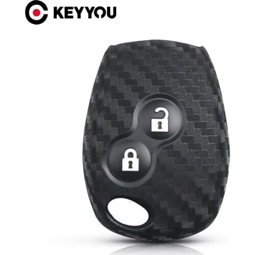 KEYYOU Key Rings Carbon Silicone Car Key Case 2 Buttons For Renault Duster Clio DACIA 3 Twingo Logan Sandero Modus For Nissan