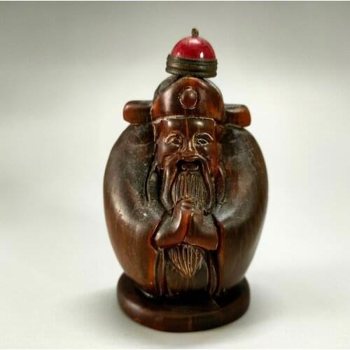 Elaborate Interesting Chinese Old-style Handmade Ox Horn Ancient Old Man Statue Collection Home Decoration Snuff Bottle