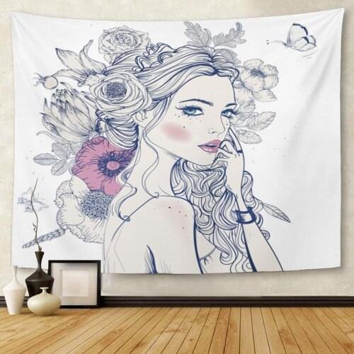 Beauty Portrait of Young Beautiful Woman with Flowers Face Girl Tapestry Wall Hanging for Living Room Bedroom Dorm 60x80 Inches