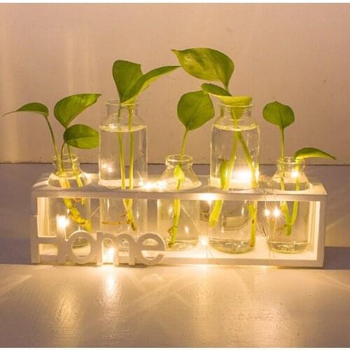 Creative Nightlight Led clear Glass Vase Hydroponics Plant Room Ornaments Living Room Flower Table Vase ( Not Include battery)
