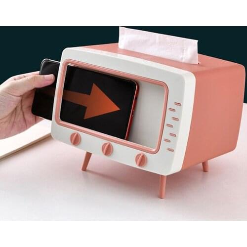 Creative Tissue Box 2 In1 Paper Towel Storage Rack Mobile Phone Holder Stand TV Shape Home Portable Office Desktop Tissue Holder