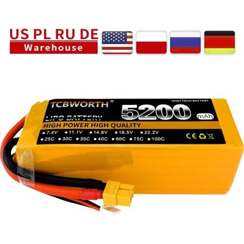 TCBWORTH RC Airplane LiPo Battery 6S 22.2V 5200mAh 60C For RC Airplane Quadrotor Car Boat Drone 6S Toys Batteries LiPo 22.2V