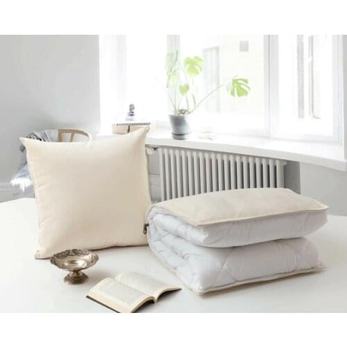 2-in-1 Beige Microfiber Fabric MultiPurpose Quilt Cushion Blanket Office Nap Car Folding Blanket Home Decoration Easy Storage