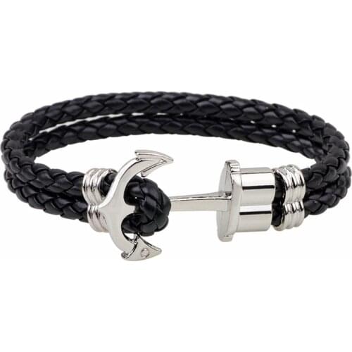 Junwei Fashion Mens Bracelet Woven Anchor Leather Bracelet Navy Punk Hip Hop friendship bracelets jewelry