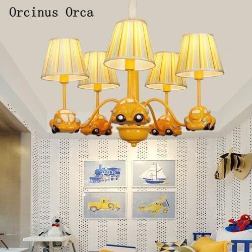 Cartoon Creative Car Chandelier Boys Bedroom Childrens Room Light Modern Simple LED Yellow Truck Chandelier free shipping