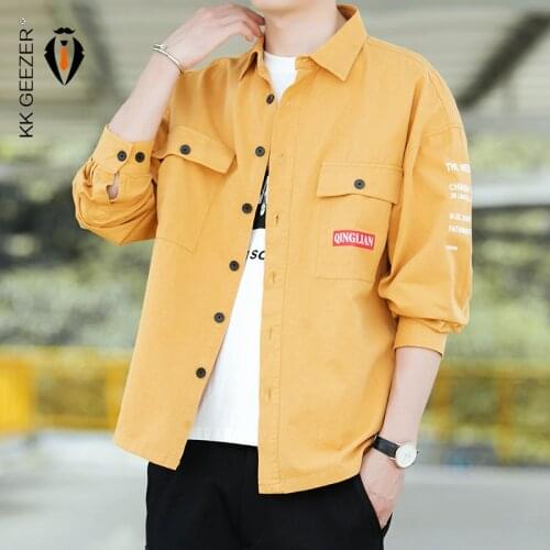 Men Shirt Shirt Patchwork Loose Tooling Military Sweat Casual Street Shirts Cotton Tuxedo Formal Anti-wrinkle Dress Shirt