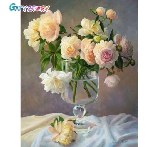 Gatyztory Framed Painting By Numbers Flowers Canvas Drawing Coloring By Numbers For Adults Acrylic Paints Set Home Decor