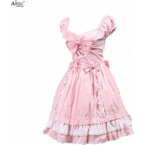 Apring/Summer Ainclu New Arrival Cemavin Womens Cotton Pink Bow White Lacy Sweet Cute Lady Lolita Dress Free Shipping