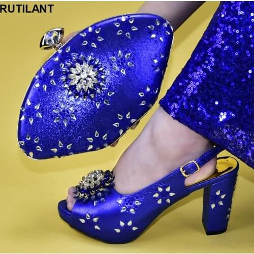 New Fashion Ladies Italian Shoes and Bag Set Decorated with Rhinestone Party Pumps Italian Shoe and Bag Set for Party In Women