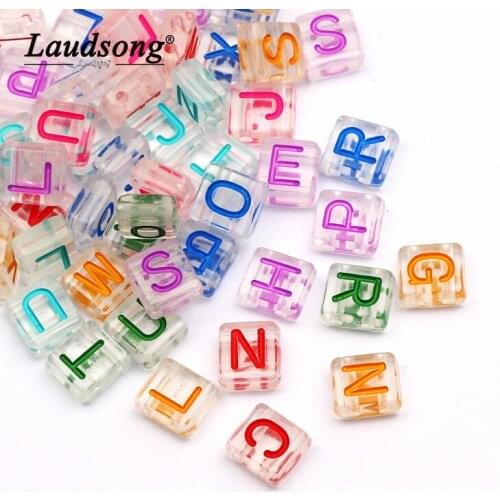 Color Letters 8x9mm Clear Square Starry Sky Acrylic Beads Loose Alphabet Beads Supplies For Jewelry Making Diy Bracelet Necklace