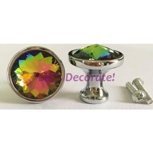 10PCS/LOT Good Quality Hand-made Knobs 25mm Rainbow Colorful Redbud Crystal Knobs/Cabinet Knobs With Chrome Finish Base