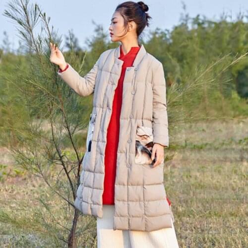 SCUWLINEN Duck Down Jacket Women 2020 Winter Chinese Style Ink Painting Embroidery Thick Warm Long Light Artsy Down Coats S739