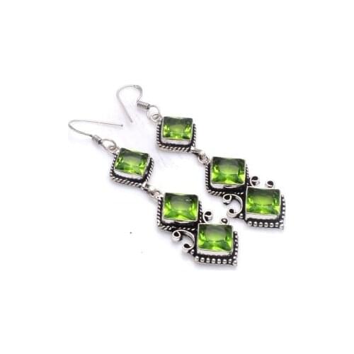 Genuine Peridot Silver Overlay on Copper Earrings, 77 mm , E6123