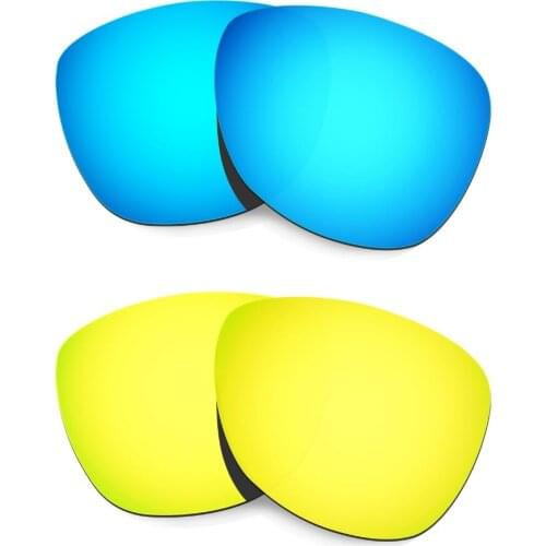 HKUCO For Frogskins Sunglasses Polarized Replacement Lenses Blue/24K Gold 2 Pairs