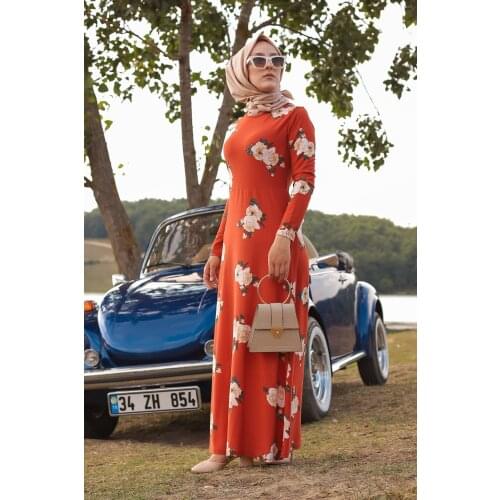 TUGBA Muslim Dress Long Sleeve Floral Print muslim dress code 2021 turkish gown hijab summer