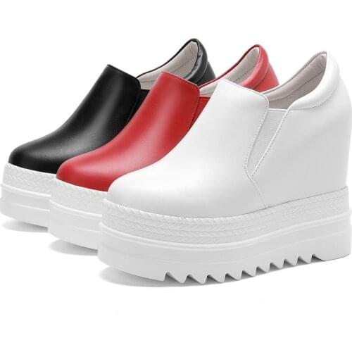 Casual Shoes Women Genuine Leather Wedges High Heel Pumps Shoes Female Round Toe Fashion Sneakers Slip On Platform Oxfords Shoes