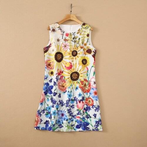 Europe and the United States womens clothing New Summer 2021 Sleeveless sunflower print nail bead Fashion dress