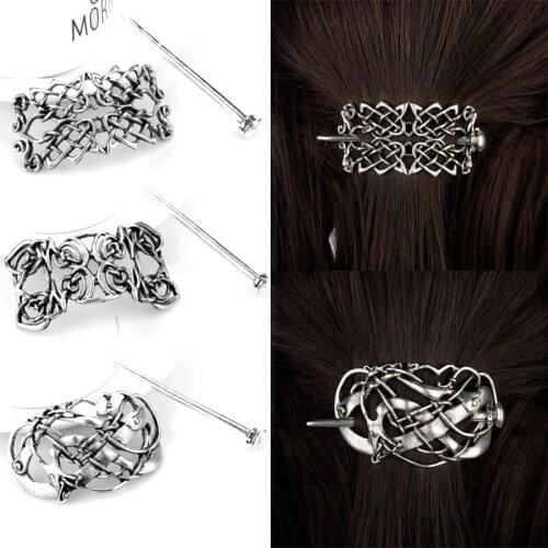 Womens Hair Accessories Large Celtics Knots Hair Sticks Hollow out Viking Runes Hairpin Hair Clips antique silver Slide Stick