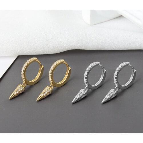 Newest Fashion Female 925 Sterling Silver Geometric Zirconia Cone Earrings Ear Buckle Silver Earrings For Woman Jewelry