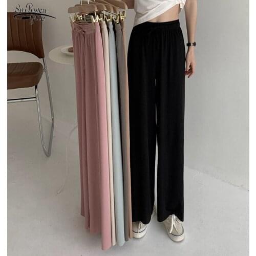 2021 Womens Sports Pants New Casual Elastic High Waist Wide Leg Pant for Women Trousers Loose Fashion Long Pants Pantalon 16391