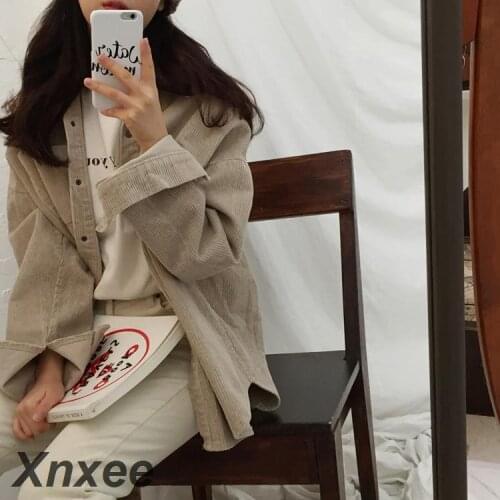 Harajuku Corduroy Jackets Women Winter Autumn Coats Plus Size Overcoats Female Big Tops Cute Jackets Solid Color Clothing Xnxee