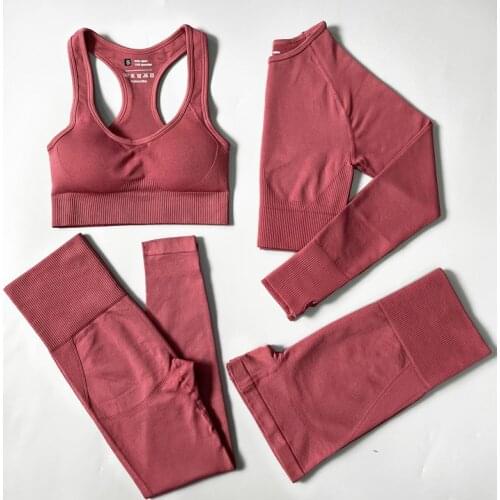 Women Fitness Sport Yoga Suit Seamless Women Yoga Sets Long Sleeve Yoga Clothing Female Sport Gym Bra Wear Running Clothes