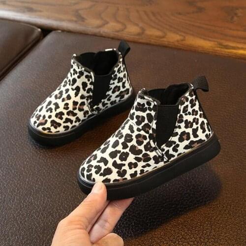 New Winter Girls Boots Leopard Princess Ankle Boots Kids Snow Boot Leather Non-slip Warm Children Sneakers Size 21-30