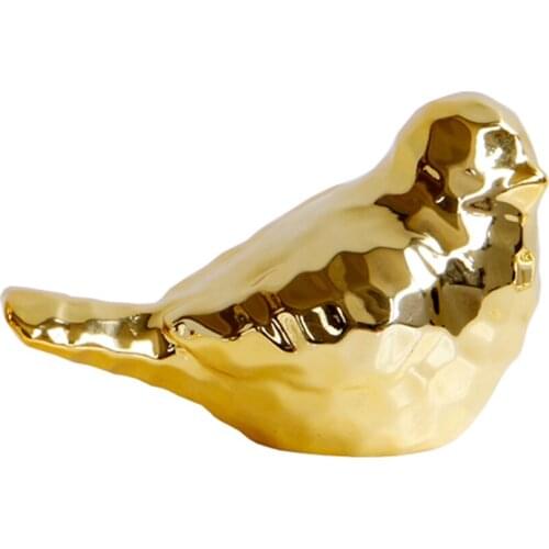 Golden Ceramic Bird Shape Porcelain Animal Figurines Desktop Statue Decor _S