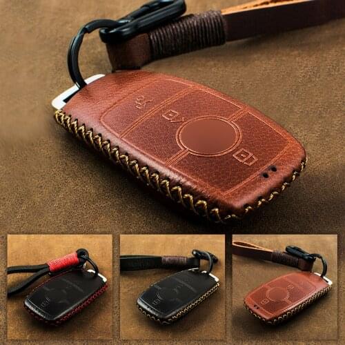 1 PCS Genuine Leather Car Key Case Cover For Mercedes Benz 2018 A C S GLS Class W213 New E Class Key Shell Holder Key Cover