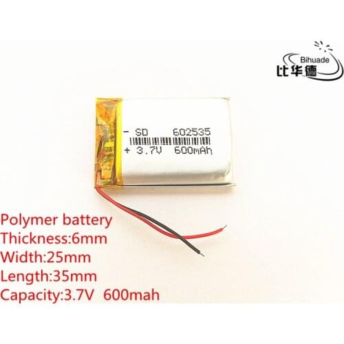 10pcs Free shipping 3.7V 600mAh 602535 Rechargeable li Polymer Li-ion Battery For headphones tachograph mp3 mp4