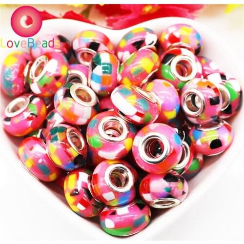 10pcs Colorful Flower Painting Fimo Clay Large Hole European Beads Fit Pandora Charm Bracelet Necklaces Earrings Jewelry Kits
