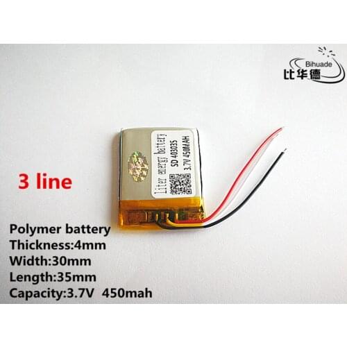 10pcs/lot 3 line Good Qulity 3.7V,450mAH,403035 Polymer lithium ion / Li-ion battery for TOY,POWER BANK,GPS,mp3,mp4